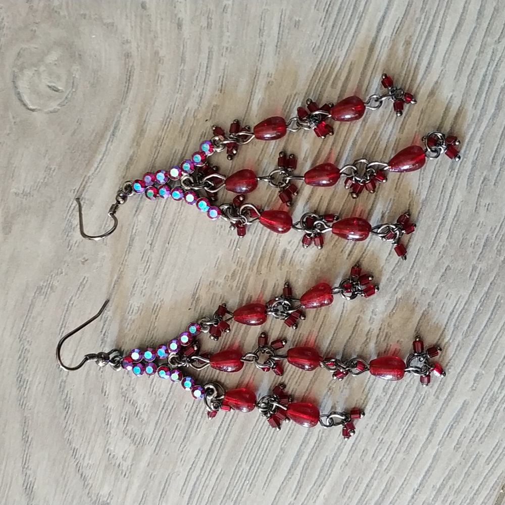 Red victorian beads chandelier style dangle earring